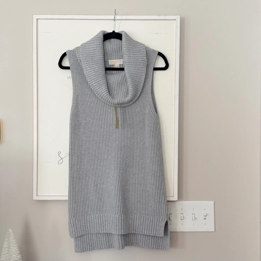 MICHAEL KORS Chunky Cable Knit Sleeveless Cowl Neck Sweater Tunic Grey Small